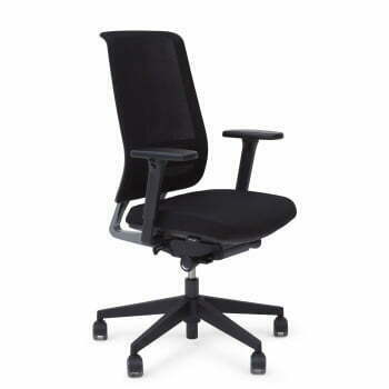 I am Office chair by techo in black fabric, side angle view