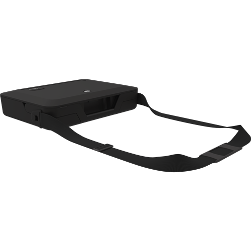 Breyta Laptop Carry Case in black with lid closed and showing strap